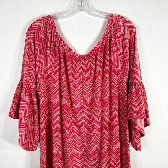 Adara Plus Size 3X Top Tunic Pink Tan Elastic Neck Crochet Lace Trim Stretch 737 - Picture 6 of 10
